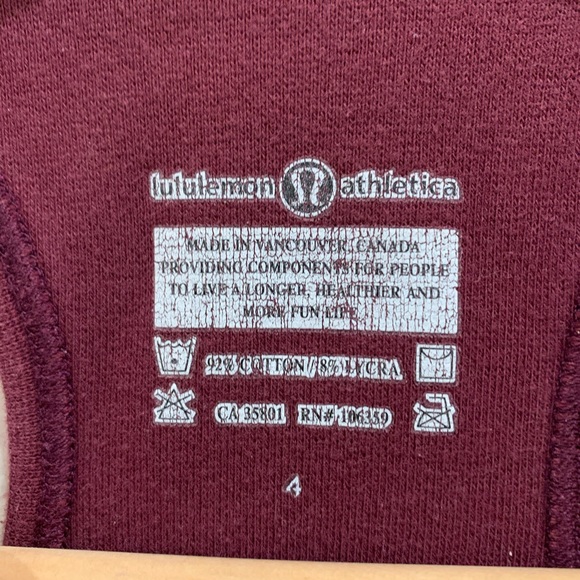 Lululemon merlot racer back tank cotton size 4 - Picture 2 of 3